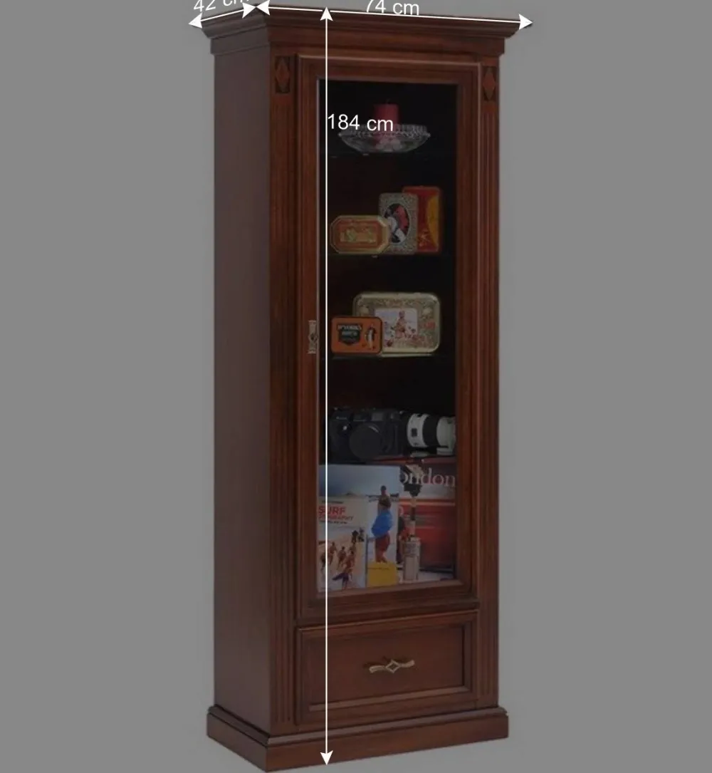 Wohnen Vitrinen<74x184x42 Klassische Vitrine in Walnussfarben - Sienna