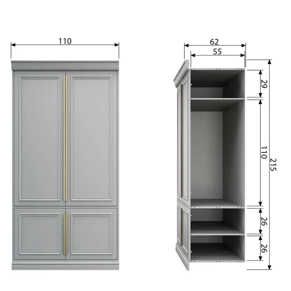 Wohnen Kleiderschränke|Schränke<110x215x62 Kleiderschrank in Hellgrau - Emra