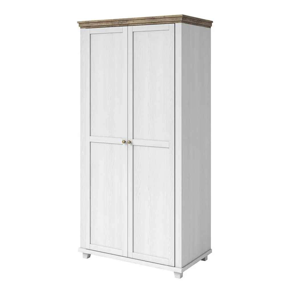 Wohnen Kleiderschränke<108x216x62 Kleiderschrank in Weiß & Holzoptik verwittert - Tyrcio