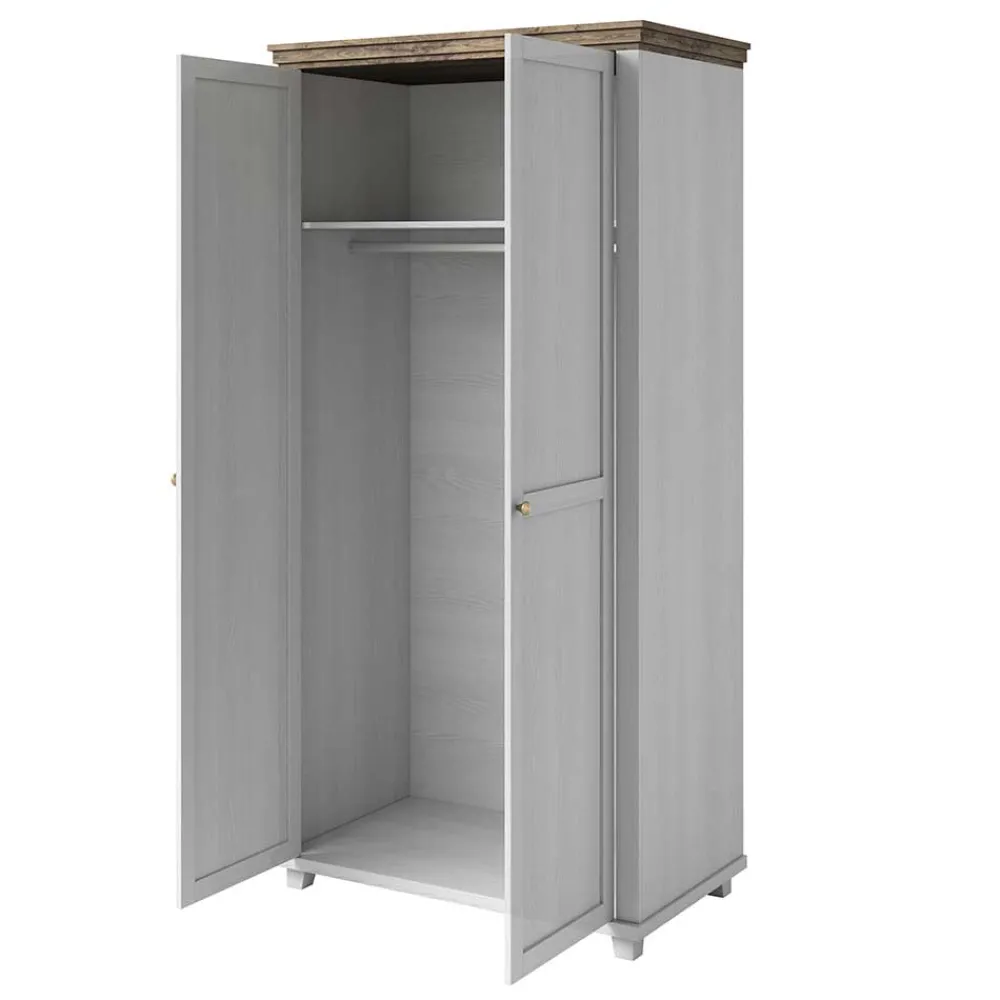 Wohnen Kleiderschränke<108x216x62 Kleiderschrank in Weiß & Holzoptik verwittert - Tyrcio