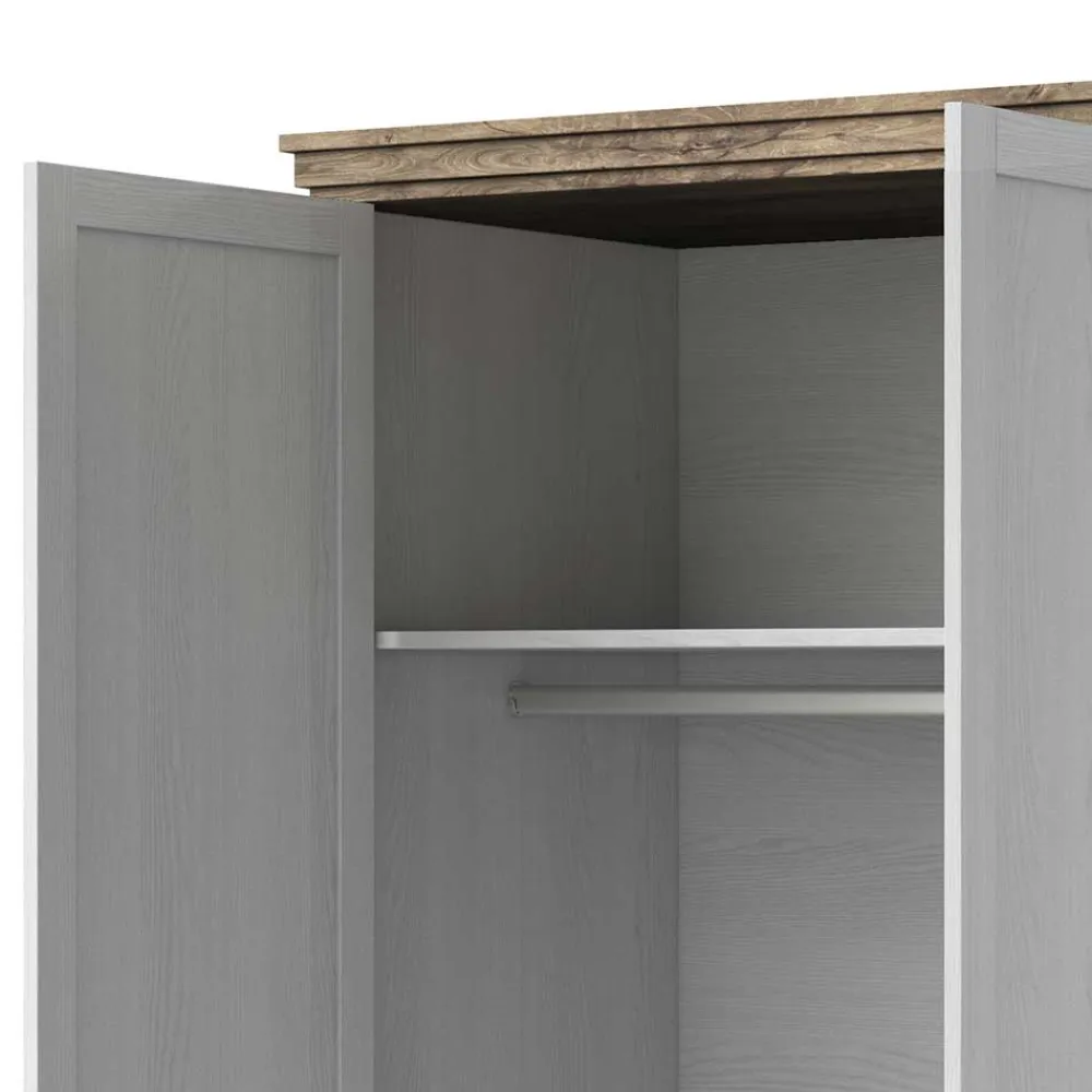 Wohnen Kleiderschränke<108x216x62 Kleiderschrank in Weiß & Holzoptik verwittert - Tyrcio