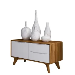 Wohnen Tv & Hifi-Möbel|Lowboards<90x48x40 Kleine Kommode in Wildeiche & Weiß - Diesta
