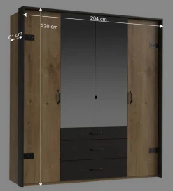 Wohnen Kleiderschränke|Schränke<200x216x58 Kombi-Kleiderschrank mit Spiegeln - Bram