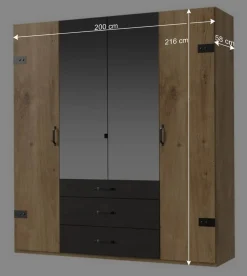 Wohnen Kleiderschränke|Schränke<200x216x58 Kombi-Kleiderschrank mit Spiegeln - Bram
