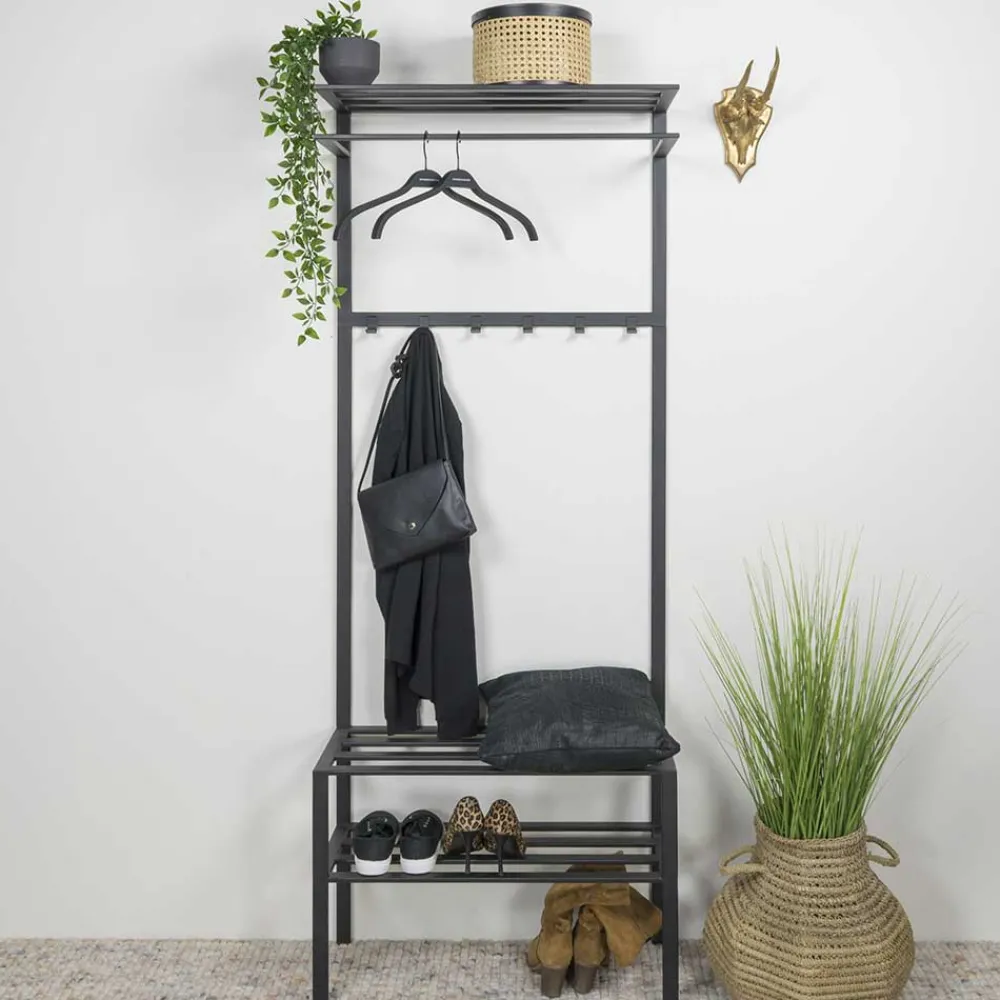Wohnen Garderoben<70x178x29 Kompaktgarderobe aus Stahl in Schwarz - Cellja
