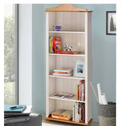 Wohnen Regale|Vitrinen<77x181x30 Landhaus Bücherregal aus Kiefer zweifarbig - Conzina