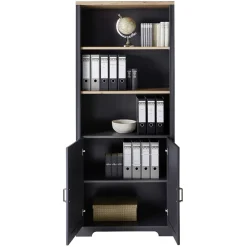 Wohnen Regale<86x204x38 Landhaus Büroregal in Grau & Eiche - Joe