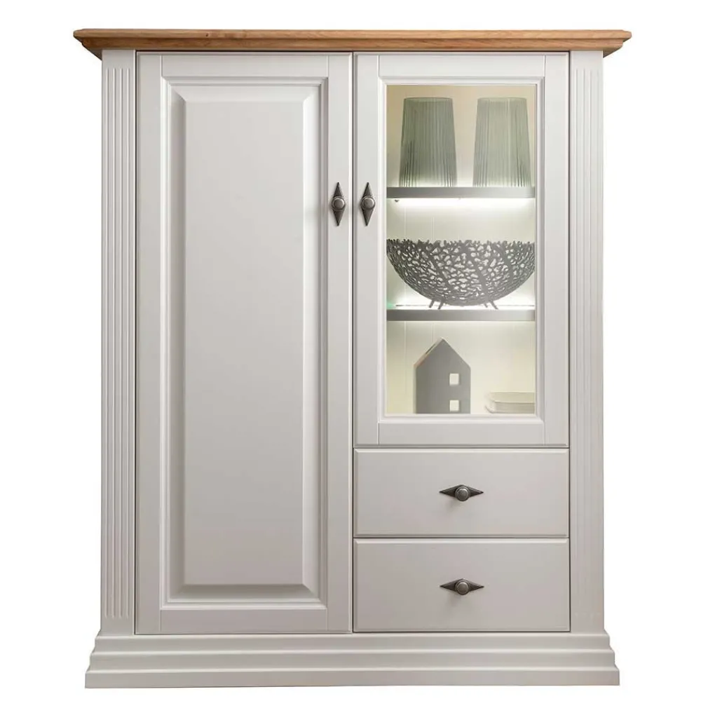Wohnen Vitrinen|Highboards<113x134x45 Landhaus Highboard mit Glas-Einsatz - Henry