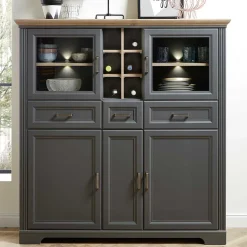 Wohnen Highboards<143x150x42 Landhaus Highboard mit Flaschen Regal - Thumbs