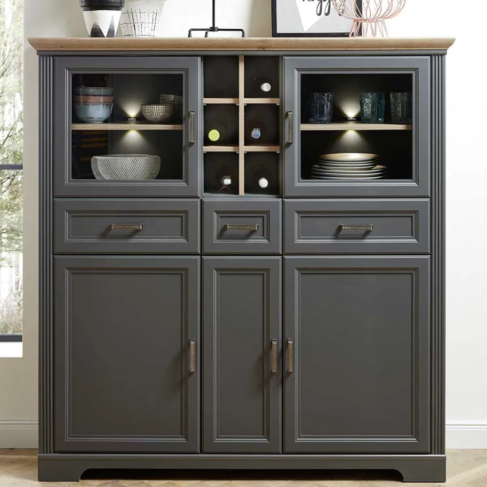 Wohnen Highboards<143x150x42 Landhaus Highboard mit Flaschen Regal - Thumbs