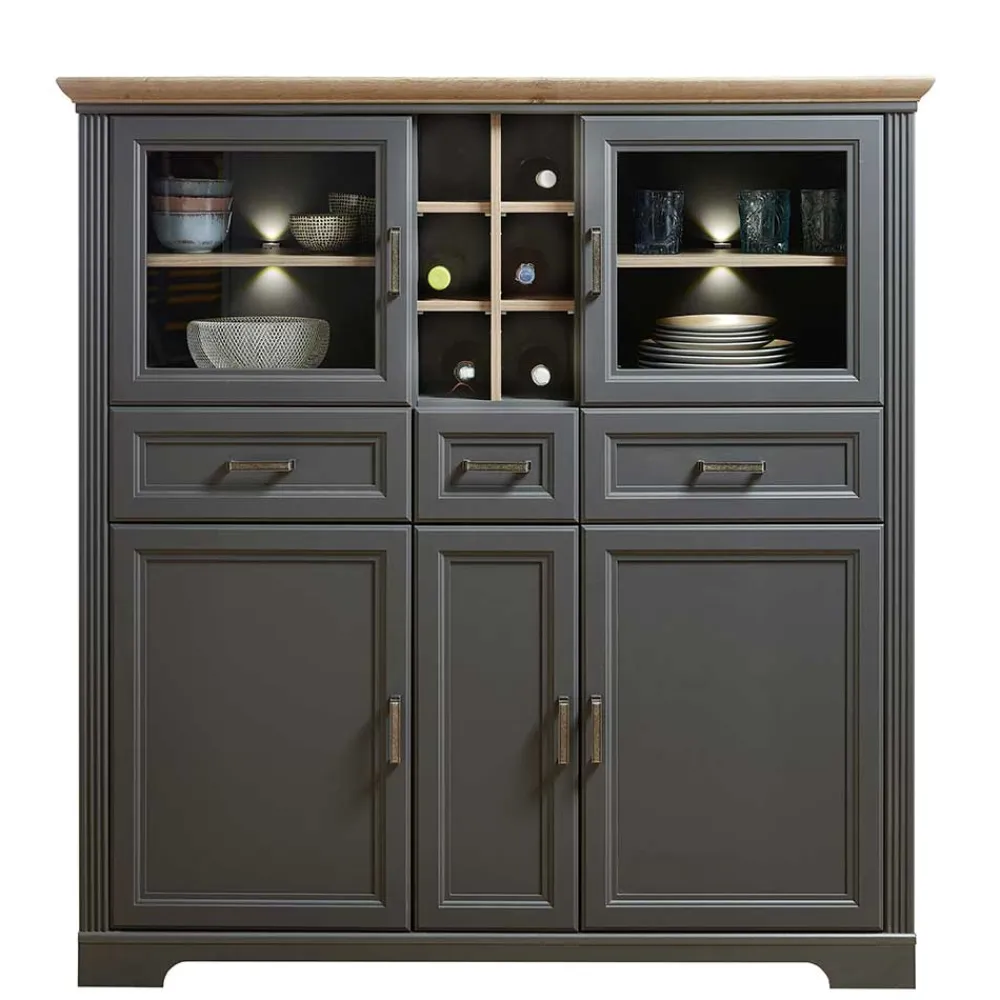 Wohnen Highboards<143x150x42 Landhaus Highboard mit Flaschen Regal - Thumbs