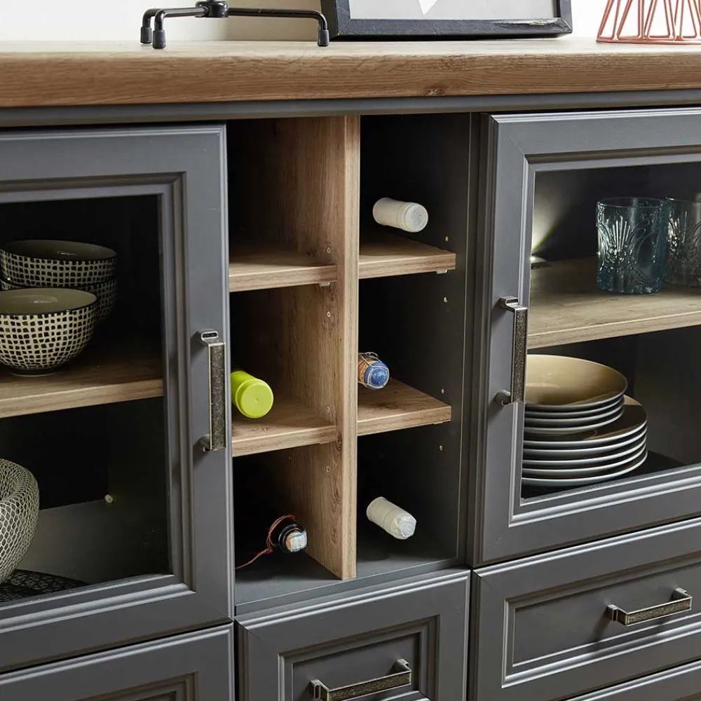 Wohnen Highboards<143x150x42 Landhaus Highboard mit Flaschen Regal - Thumbs