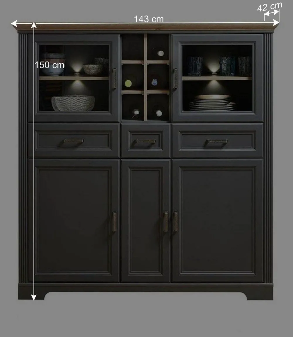 Wohnen Highboards<143x150x42 Landhaus Highboard mit Flaschen Regal - Thumbs