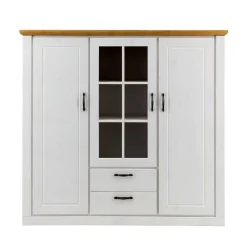 Wohnen Highboards<144x135x42 Landhaus Schrank in Weiß & Kiefer - Nuita