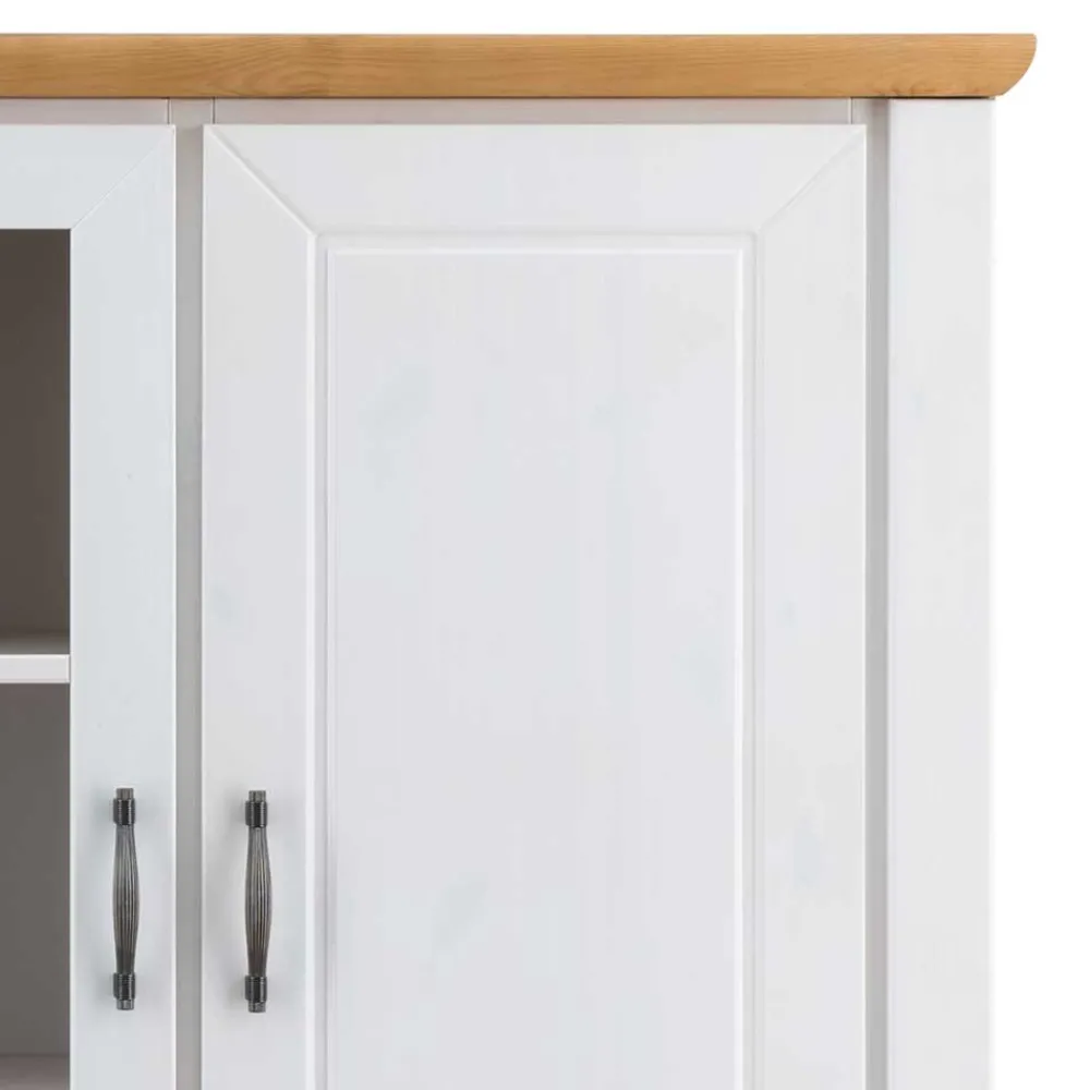 Wohnen Highboards<144x135x42 Landhaus Schrank in Weiß & Kiefer - Nuita