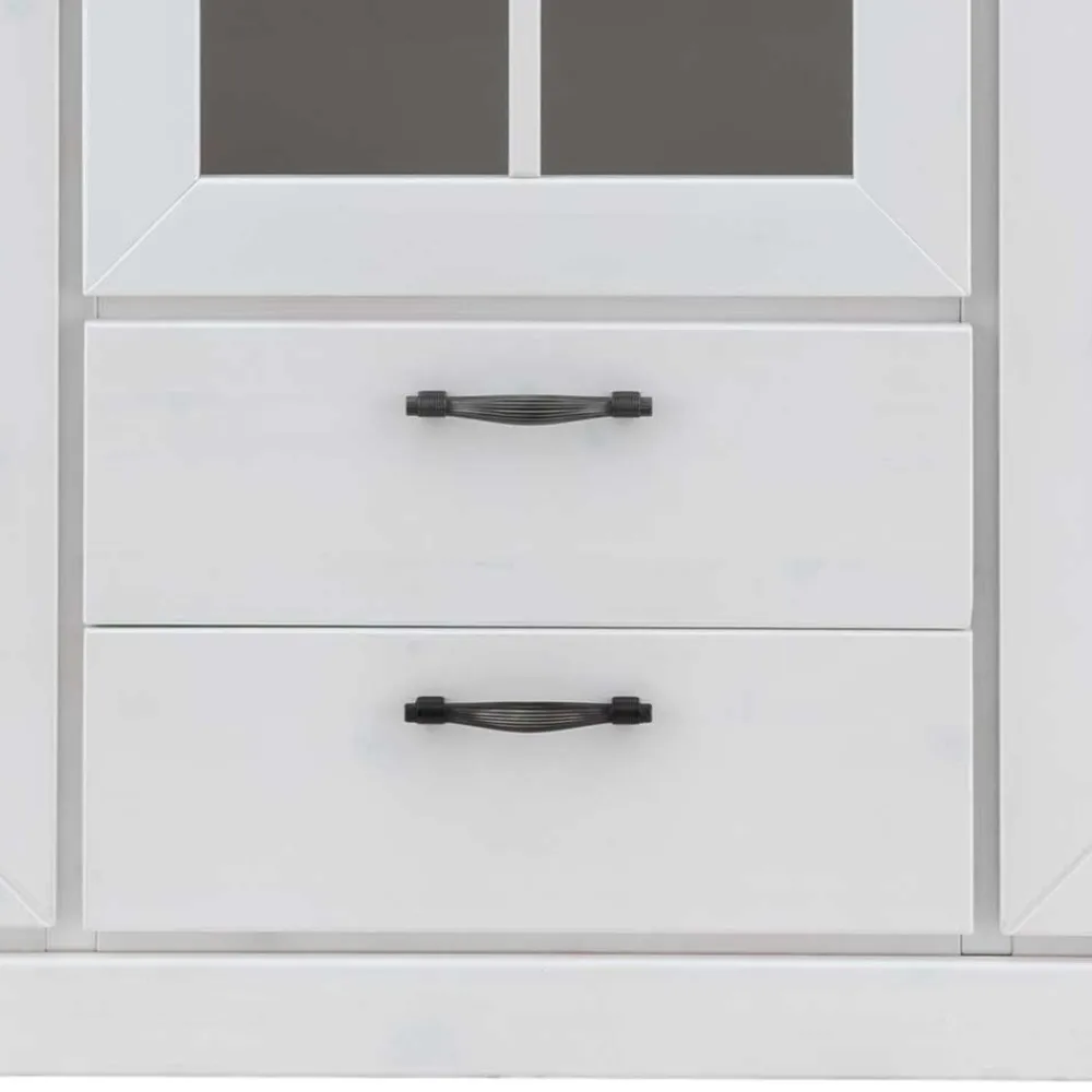Wohnen Highboards<144x135x42 Landhaus Schrank in Weiß & Kiefer - Nuita