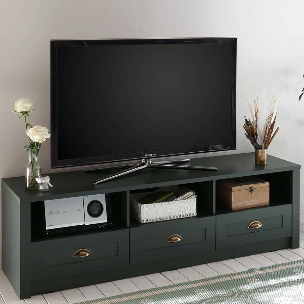 Wohnen Tv & Hifi-Möbel|Lowboards<158x47x43 Landhaus TV Board in Dunkelgrün - Niestov