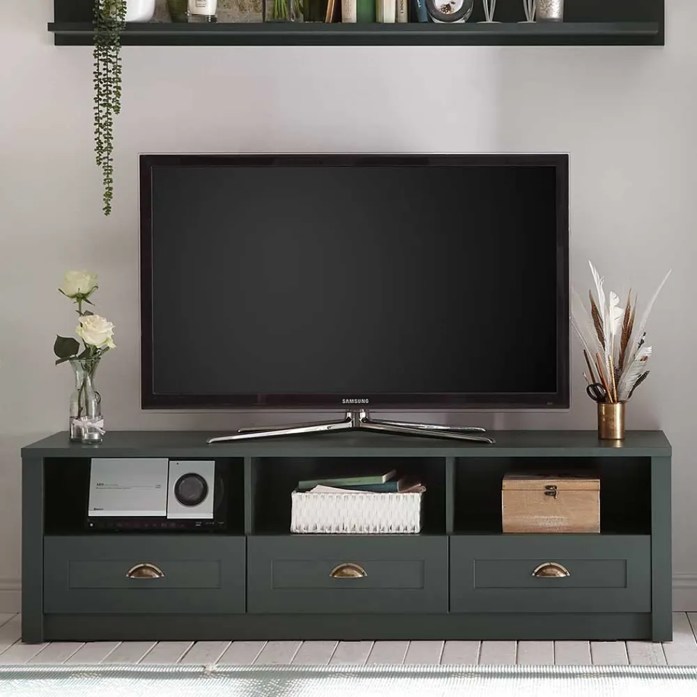 Wohnen Tv & Hifi-Möbel|Lowboards<158x47x43 Landhaus TV Board in Dunkelgrün - Niestov