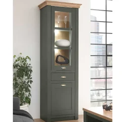 Wohnen Vitrinen<68x207x45 Landhaus Vitrine in Graugrün - Eylan