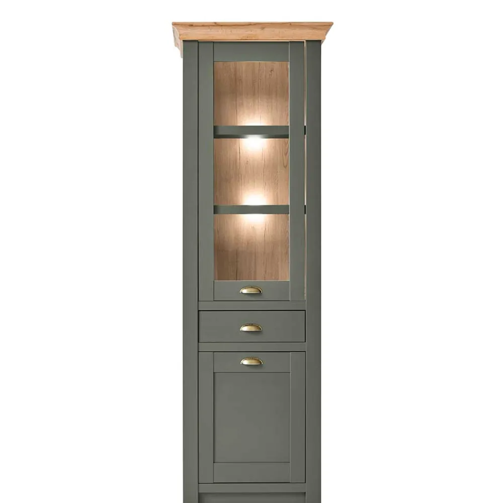 Wohnen Vitrinen<68x207x45 Landhaus Vitrine in Graugrün - Eylan