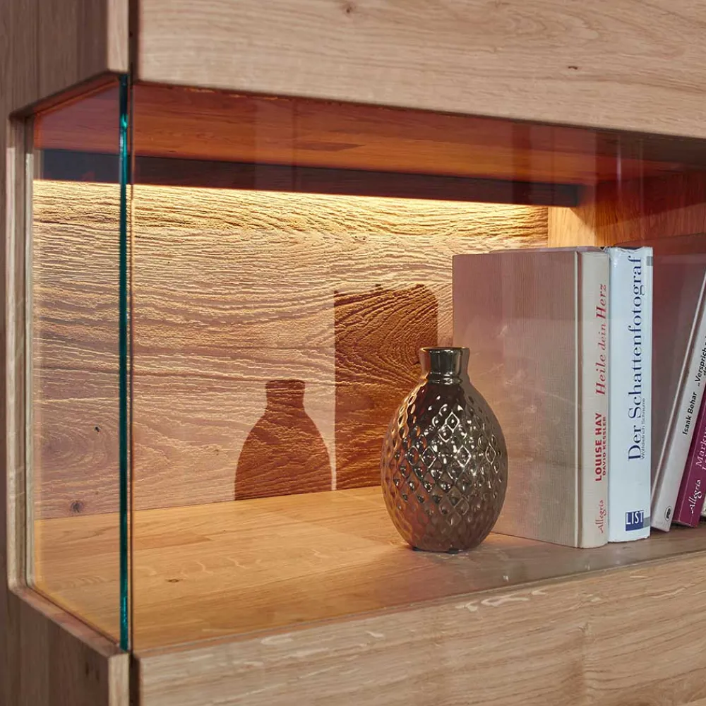 Wohnen Vitrinen<63x152x44 Massivholz Highboard mit LED Licht - Acmida