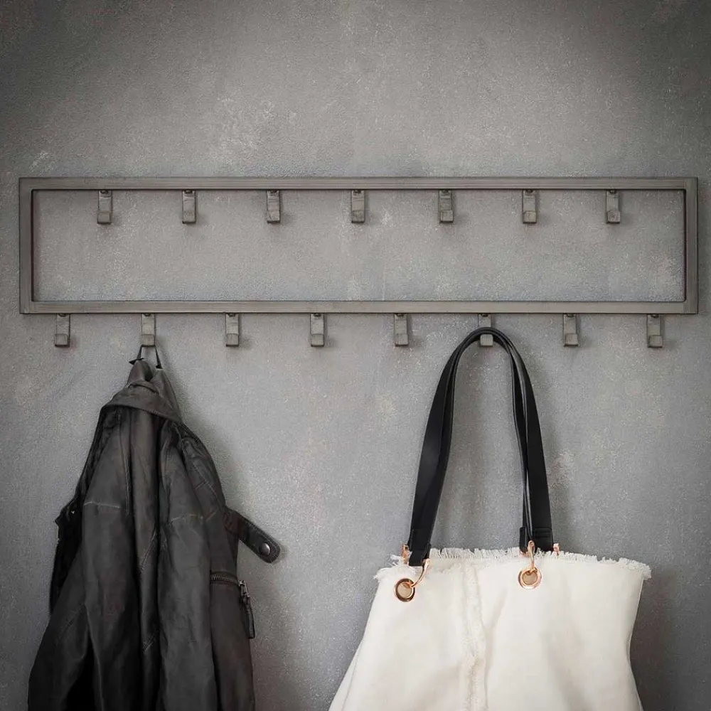 Wohnen Garderoben<80x20x4 Metall Wandgarderobe mit 15 Kleiderhaken - Vinkoja