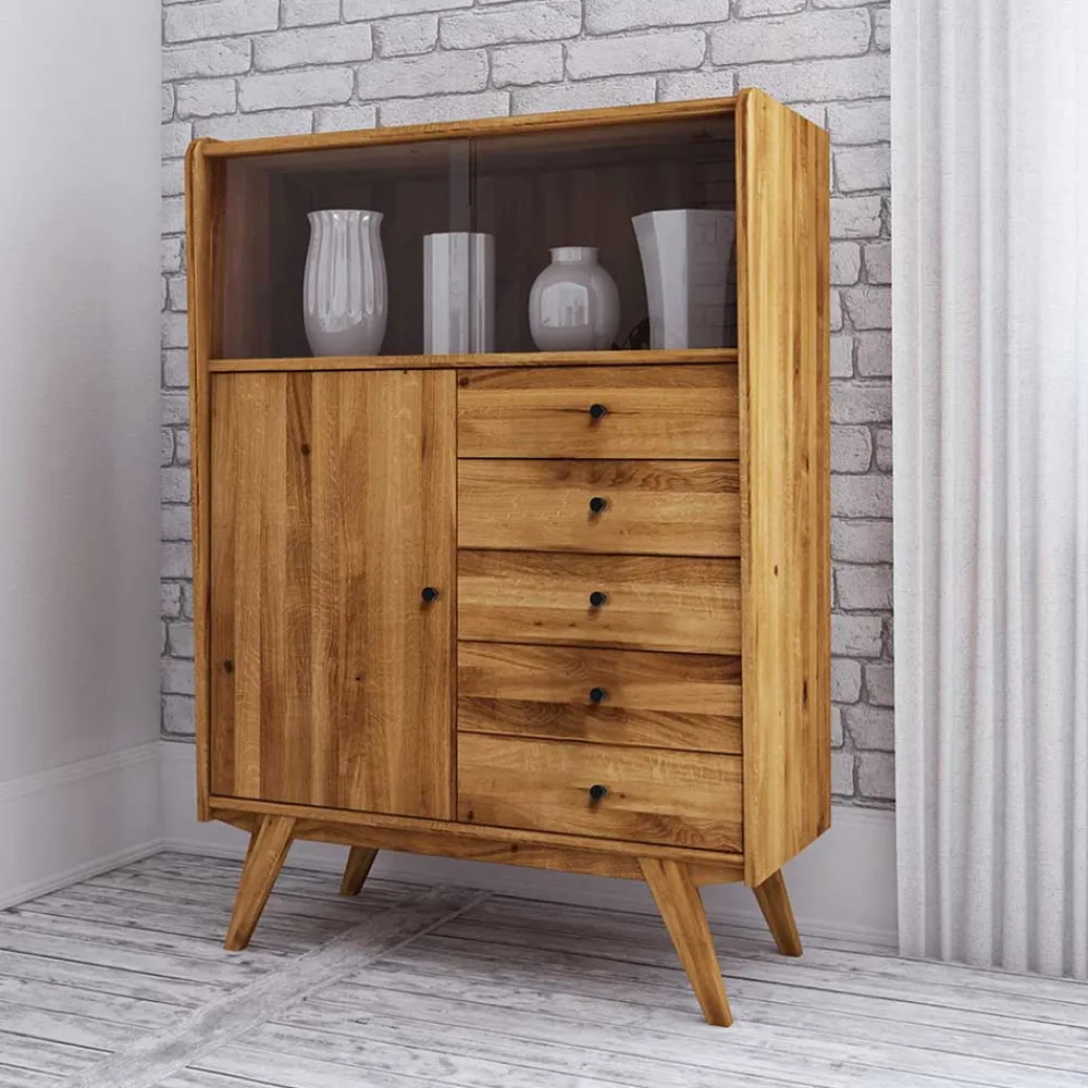 Wohnen Highboards|Vitrinen<100x143x50 Mid Century Schrank mit Glas Türen - Hardus I