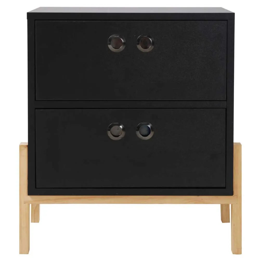 Wohnen Kommoden<50x55x35 Nachtkommode in Schwarz & Pinie Natur - Caurina