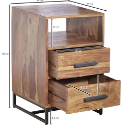 Wohnen Kommoden<40x66x35 Nachtkommode mit Fach & 2 Schubladen - Crystons