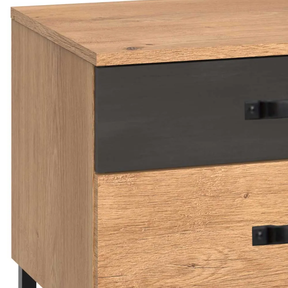 Wohnen Tv & Hifi-Möbel|Lowboards<58x45x41 Nachttisch in Eiche & Schwarzgrau - Bram
