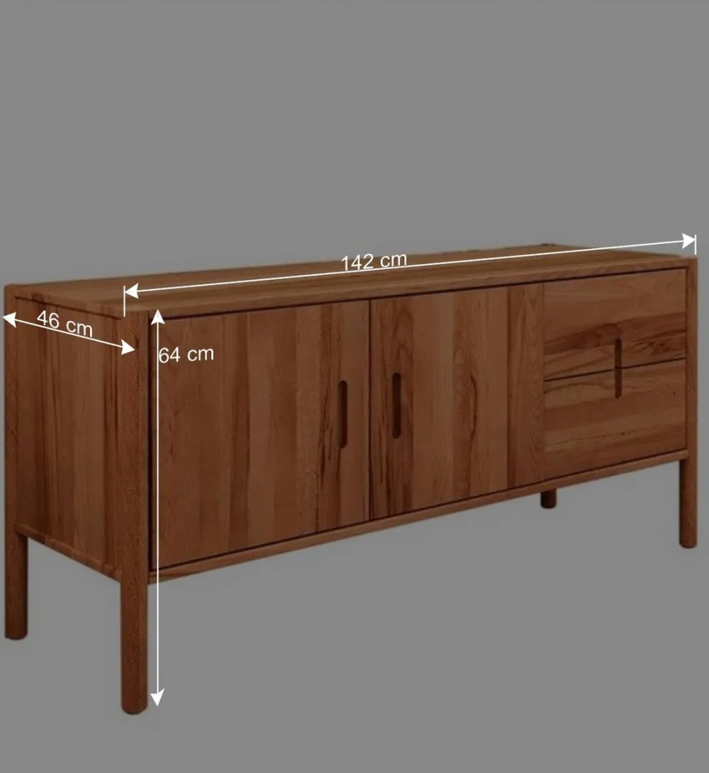 Wohnen Tv & Hifi-Möbel|Lowboards<142x64x46 Niedrige Kombi-Kommode aus Wildbuche - Indrya