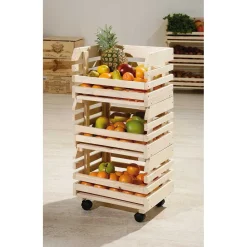 Wohnen Regale<37x80x30 Obst & Gemüse Regal aus Massivholz - Yutaha