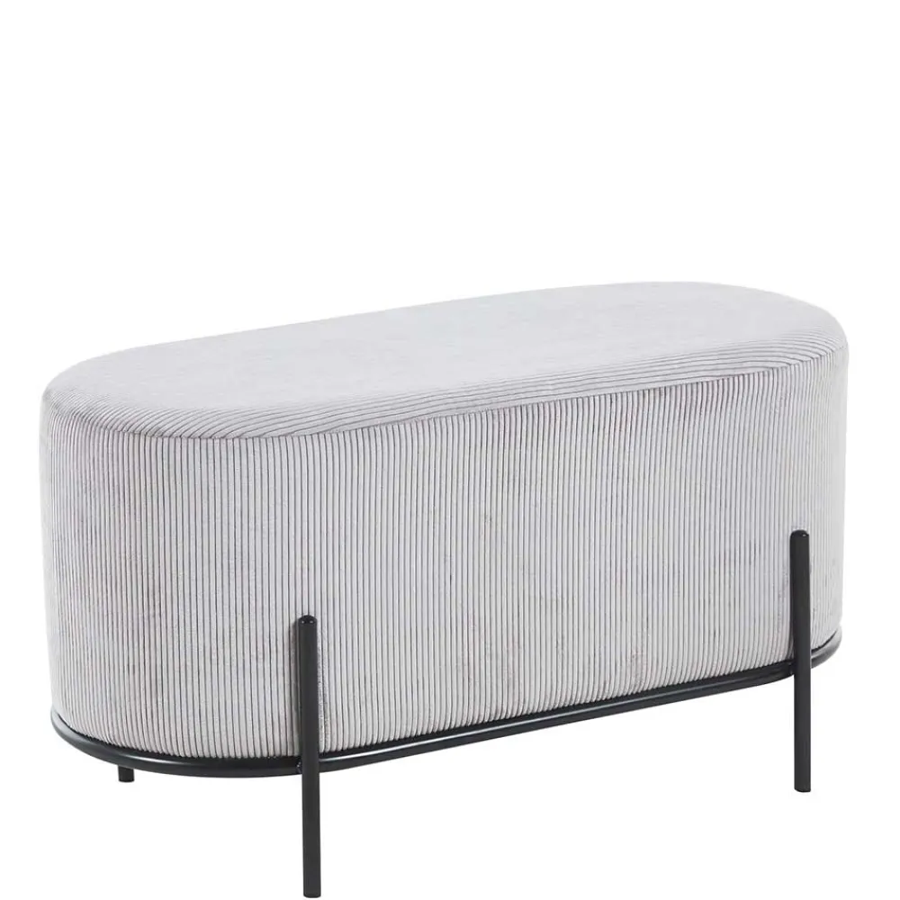Wohnen Hocker<80x42x40 Ovaler Polsterhocker in Hellgrau - Piava