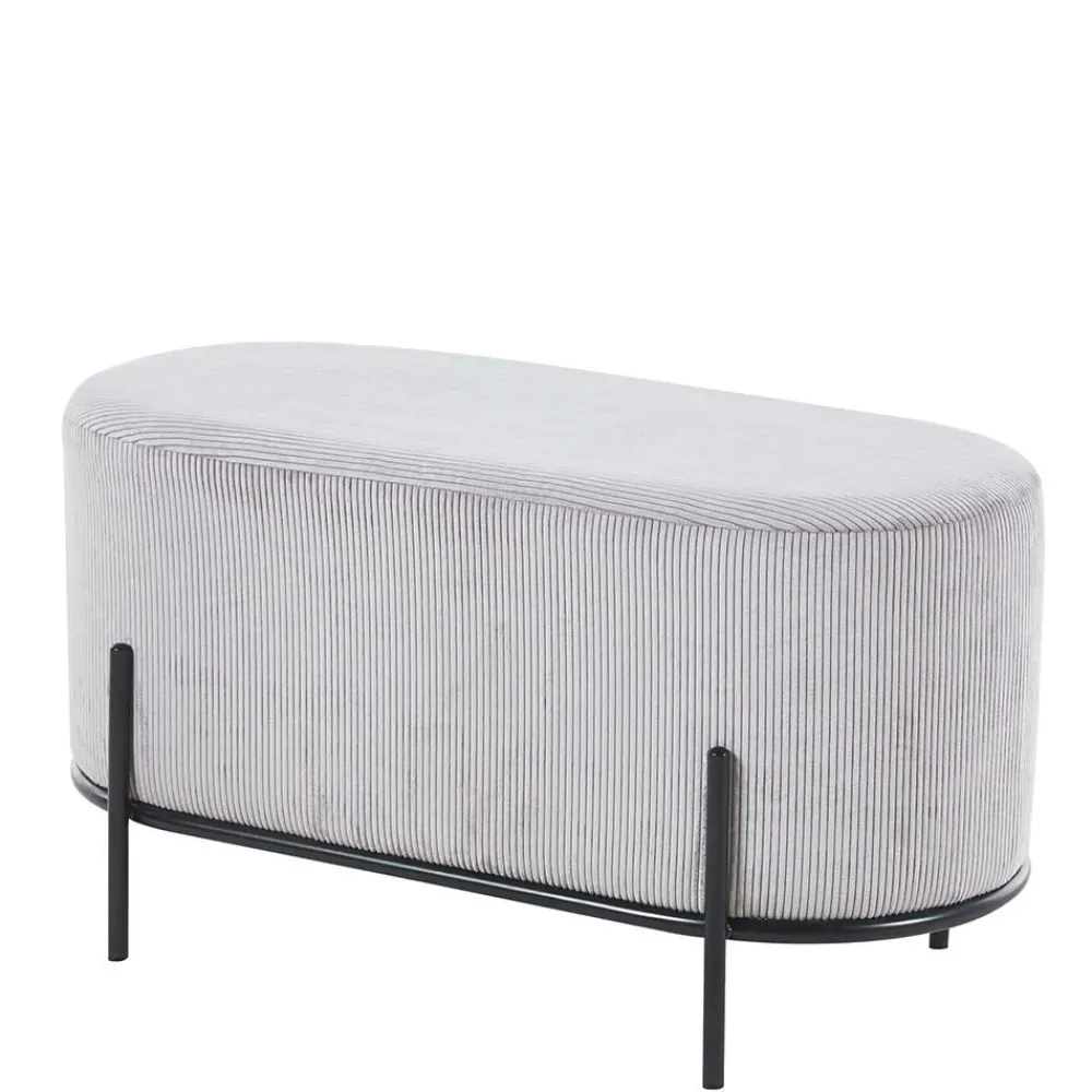 Wohnen Hocker<80x42x40 Ovaler Polsterhocker in Hellgrau - Piava