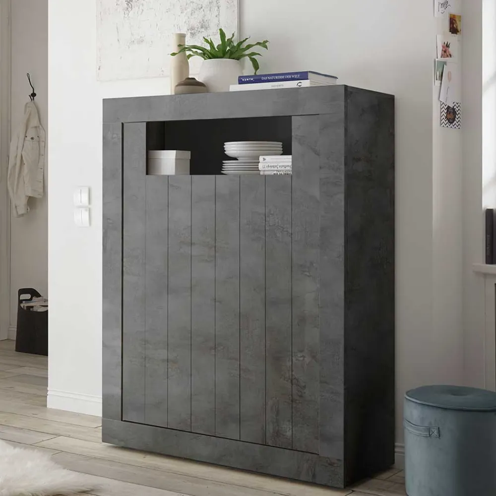 Wohnen Highboards<110x144x43 Schrank in Dunkelgrau Dekor - Zita