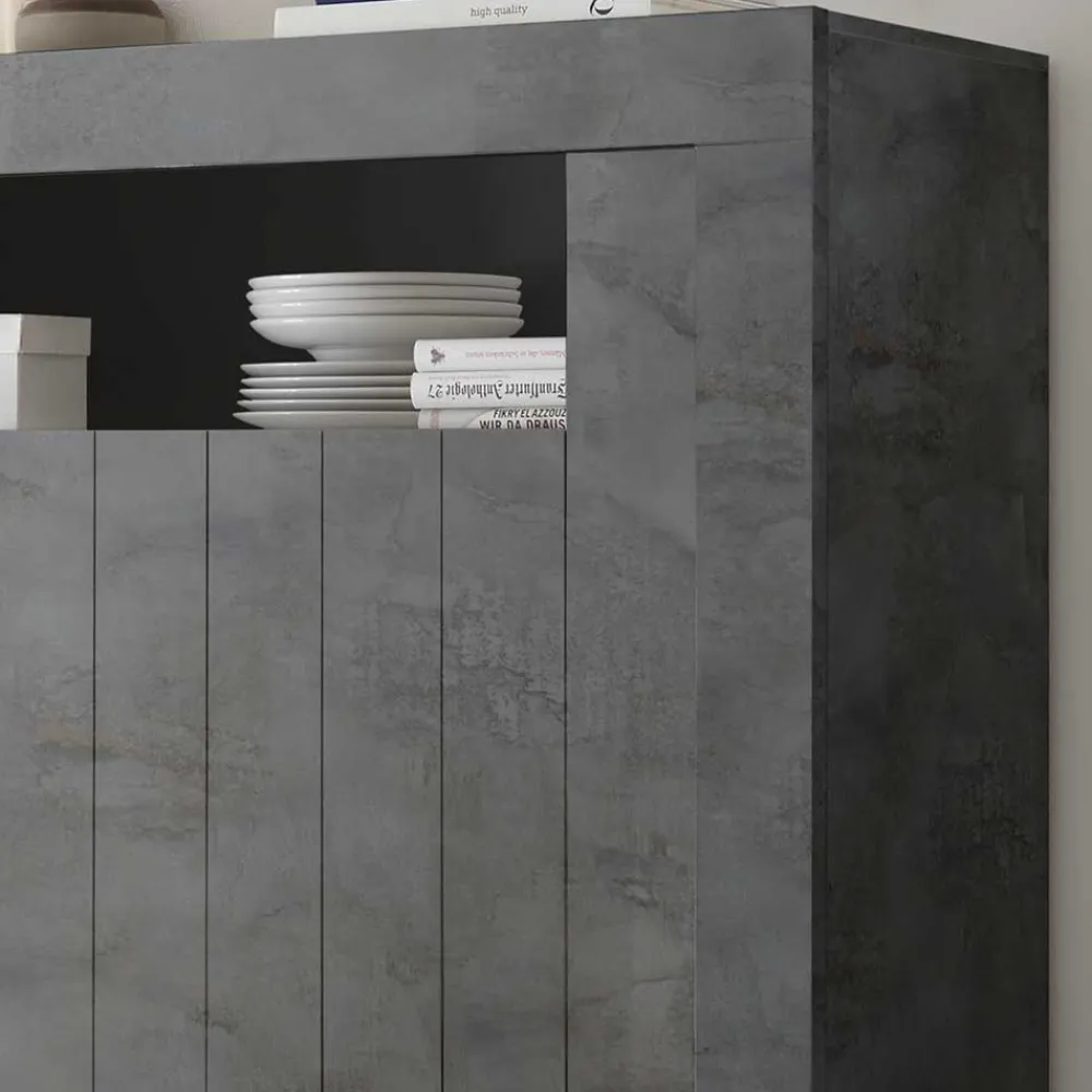 Wohnen Highboards<110x144x43 Schrank in Dunkelgrau Dekor - Zita