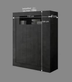 Wohnen Highboards<110x144x43 Schrank in Dunkelgrau Dekor - Zita