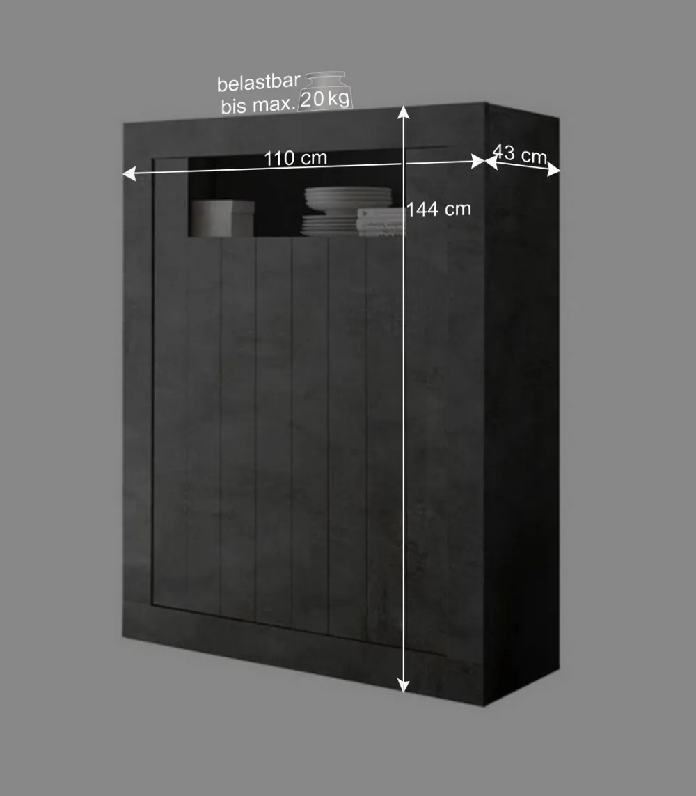 Wohnen Highboards<110x144x43 Schrank in Dunkelgrau Dekor - Zita
