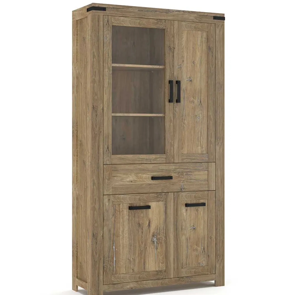 Wohnen Vitrinen<110x200x40 Schrank in Eiche Dunkel - Yoziska