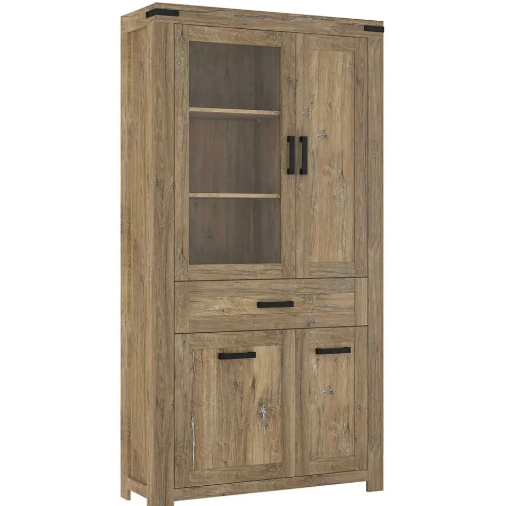 Wohnen Vitrinen<110x200x40 Schrank in Eiche Dunkel - Yoziska