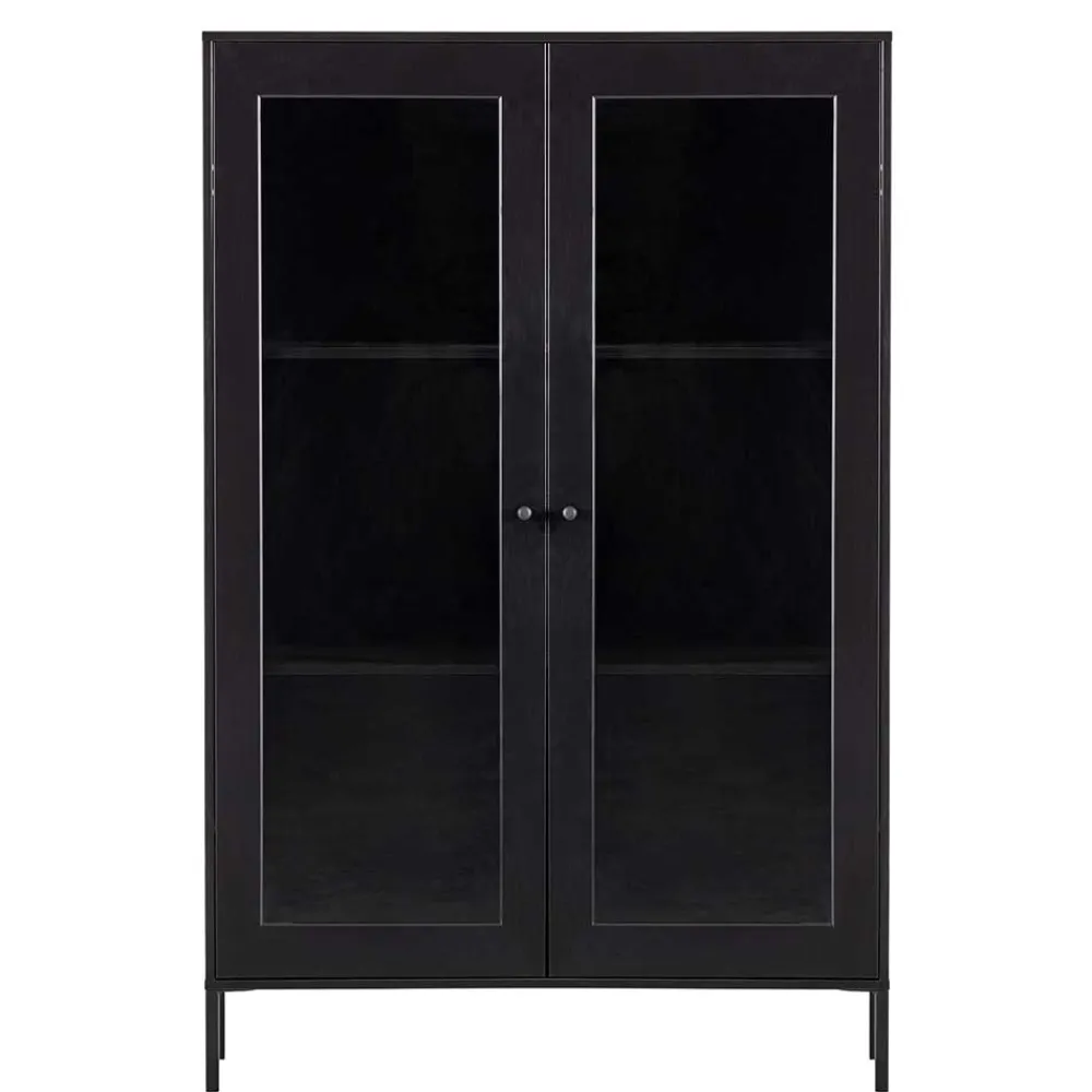 Wohnen Highboards|Vitrinen<100x155x40 Schwarze Vitrine mit Doppeltür - Neptunus