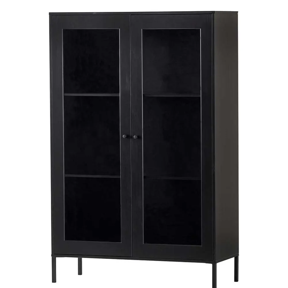 Wohnen Highboards|Vitrinen<100x155x40 Schwarze Vitrine mit Doppeltür - Neptunus