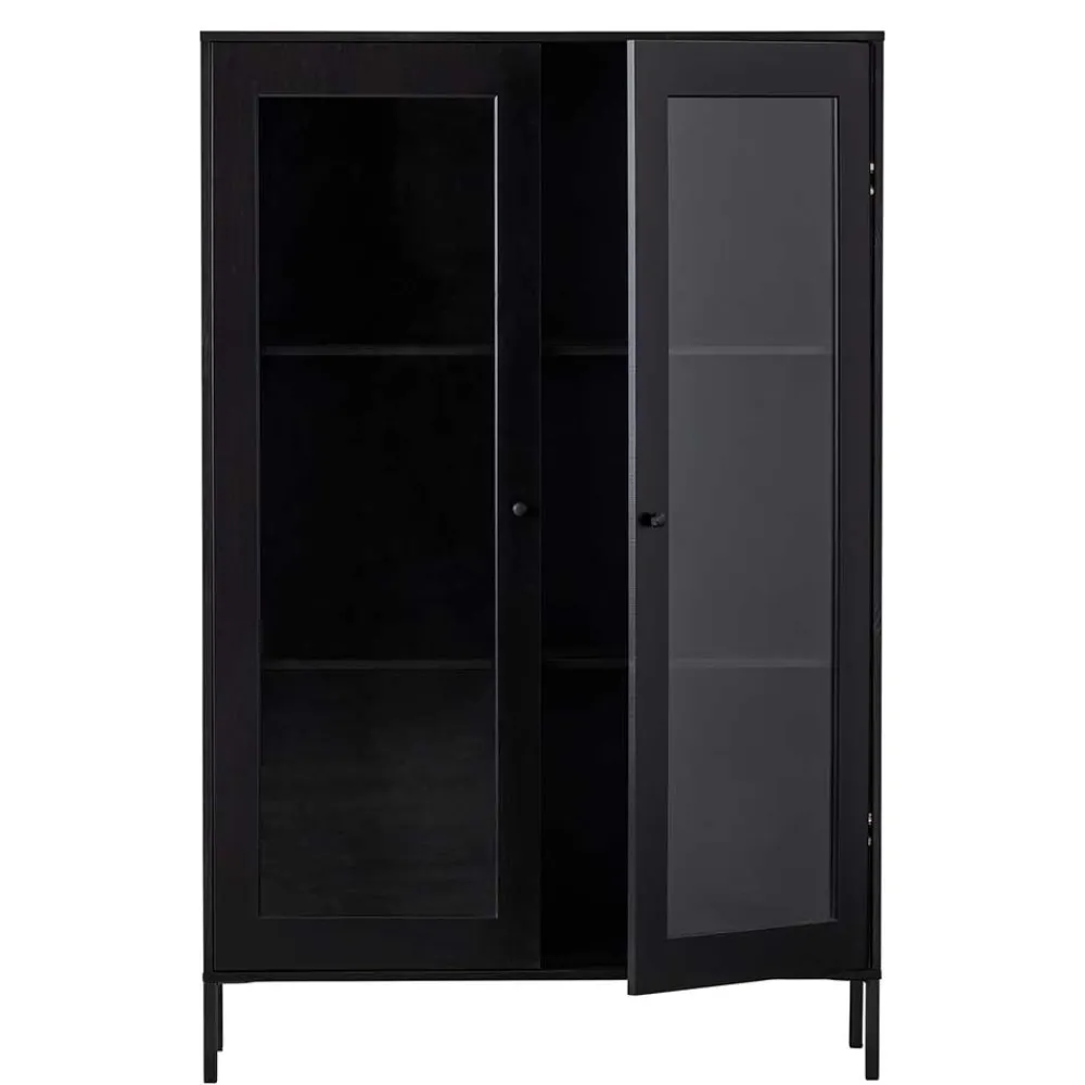 Wohnen Highboards|Vitrinen<100x155x40 Schwarze Vitrine mit Doppeltür - Neptunus
