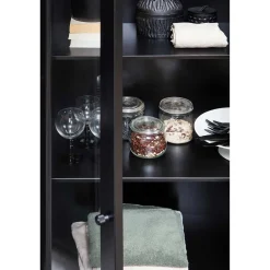 Wohnen Highboards|Vitrinen<100x155x40 Schwarze Vitrine mit Doppeltür - Neptunus