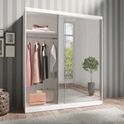 Wohnen Kleiderschränke<180x216x59 Schwebetürenschrank mit zwei Spiegeltüren - Jaines