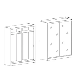 Wohnen Kleiderschränke<180x216x59 Schwebetürenschrank mit zwei Spiegeltüren - Jaines