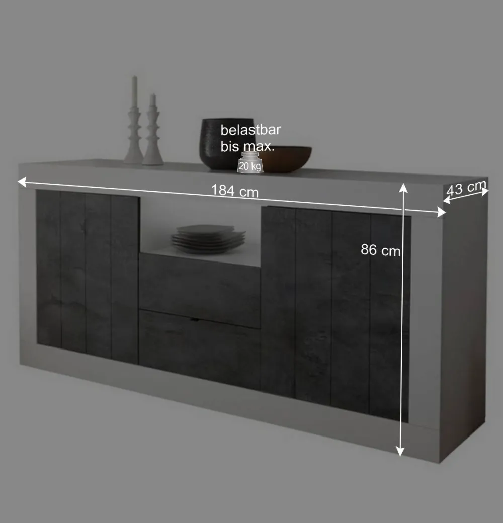 Wohnen Sideboards<184x86x43 Sideboard in Grau zweifarbig - Faith