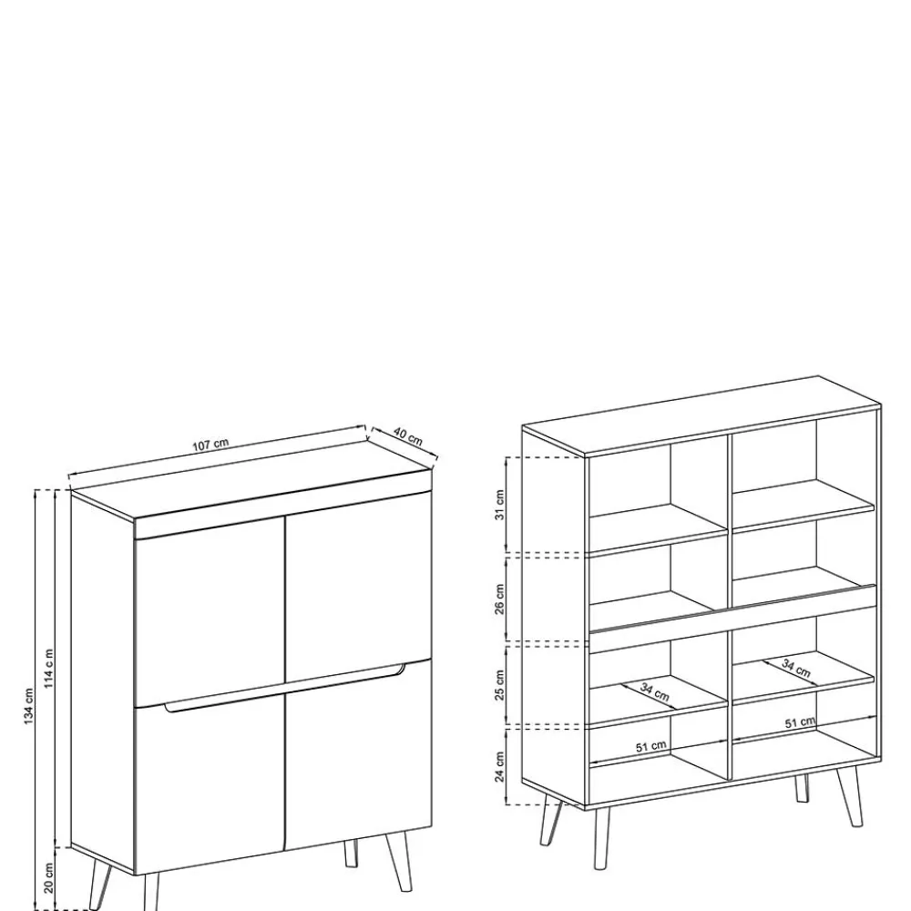 Wohnen Highboards<107x134x40 Skandi Highboard 4-türig - Olcian