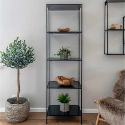 Wohnen Regale<51x170x36 Stahlregal in Schwarz lackiert - Esbessa