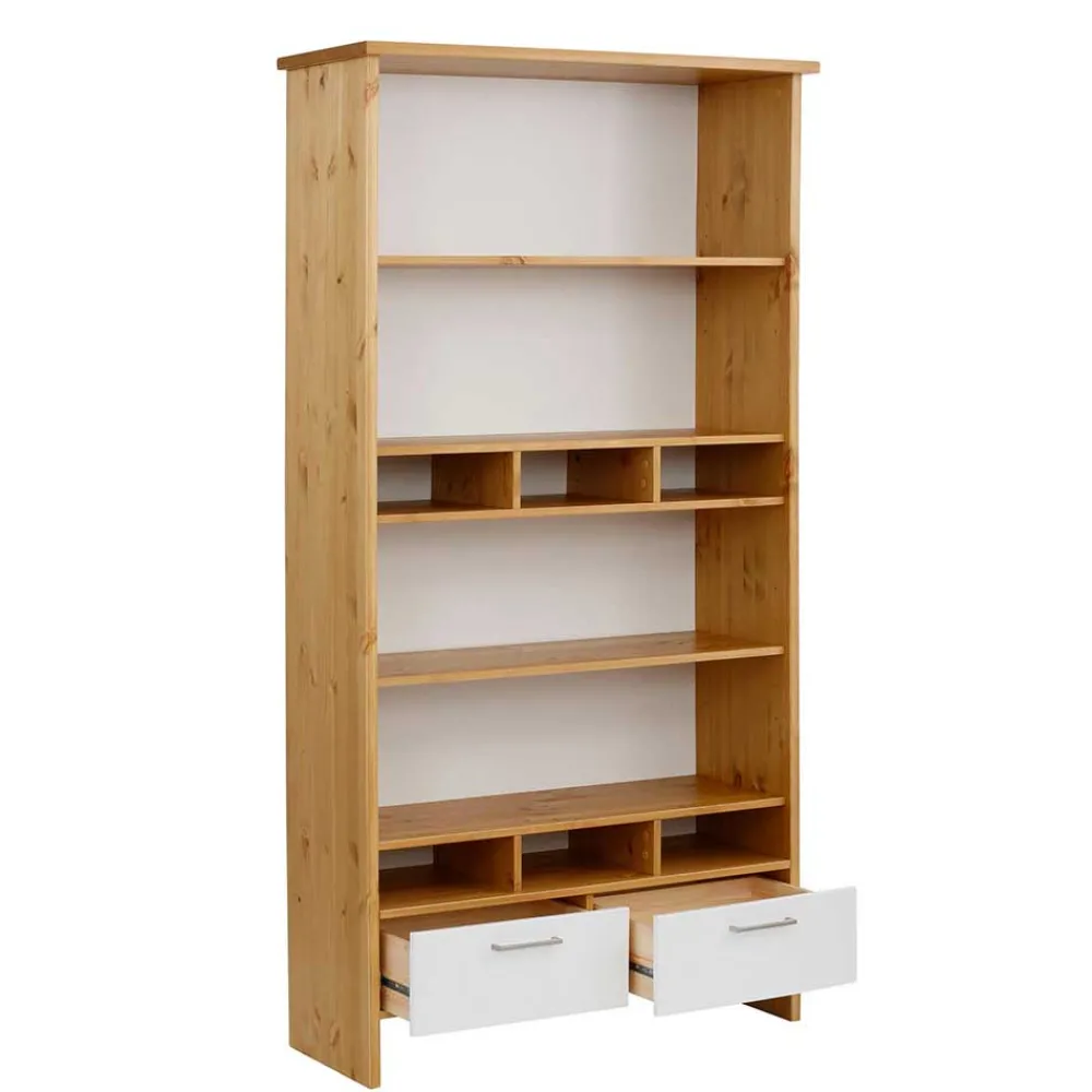 Wohnen Regale<102x188x39 Standregal in Weiß & Honig - Enjes